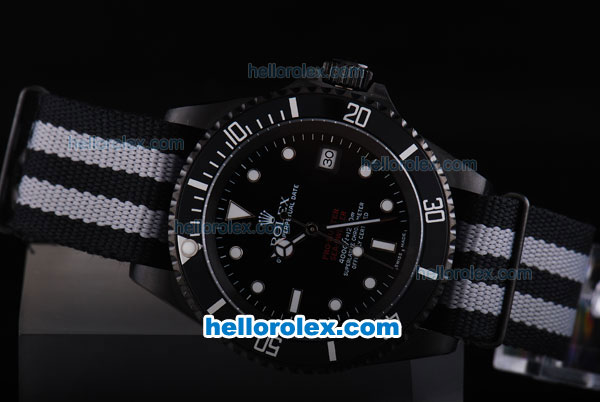 Rolex Sea-Dweller Pro-Hunter Oyster Perpetual Swiss ETA 2836 Automatic Movement with Black Dial and Case-White Marking and Nylon Strap Vintage-Air Vent Edition - Click Image to Close